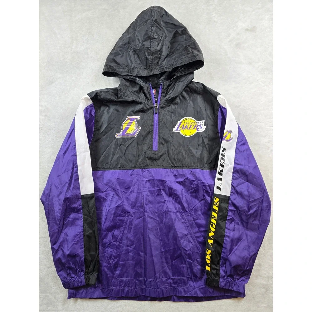 NBA Los Angeles Lakers Windbreaker Jacket Kids Medium 10-12 Purple Black 1/4 Zip